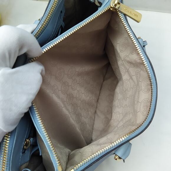 Michael Kors Blue Leather Carryall Double Handles Satchel Shoulder Bag - Picture 11 of 16